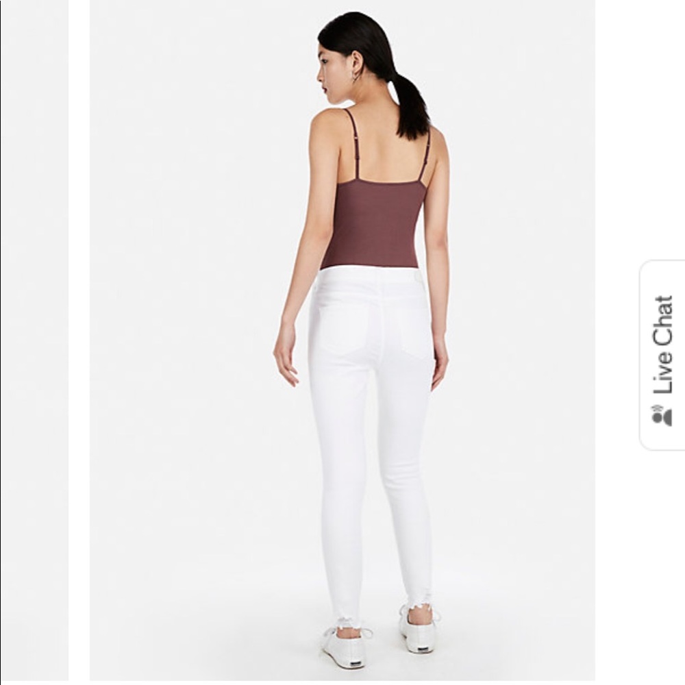 EXPRESS MID RISE WHITE RIPPED STRETCH JEANS - Picture 3 of 7